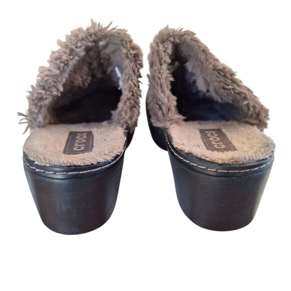 Crocs Clog Cobbler Eva Brown Suede Faux Fur Lined Slip On Mule Chunky Boho sz 7 - Picture 7 of 12